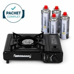 Pachet PROMO camping - Aragaz de camping + 4 buc rezerve butelie gaz camping, 227 g