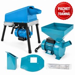 PACHET DE TOAMNA - Desfacator porumb simplu, 500 kg/h, tambur ranforsat + Moara electrica cereale si știuleți, cuva mare + Adaptor moara pentru furaje si resturi vegetale, BROMAN