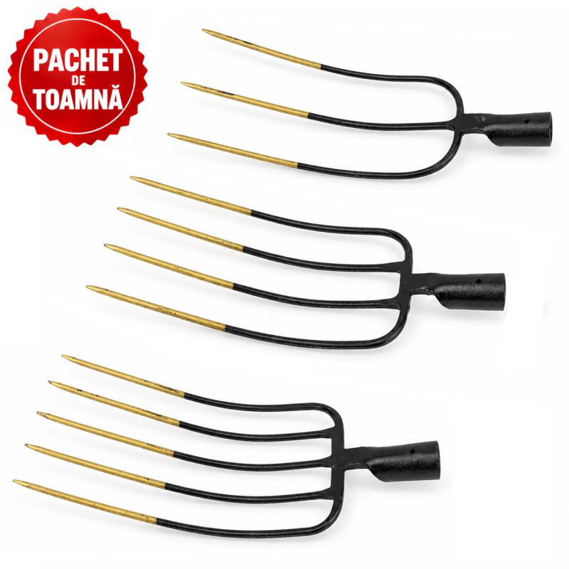 PACHET DE TOAMNA - Furca cu 3 coarne forjata + Furca cu 4 coarne forjata + Furca cu 5 coarne, forjata, BROMAN