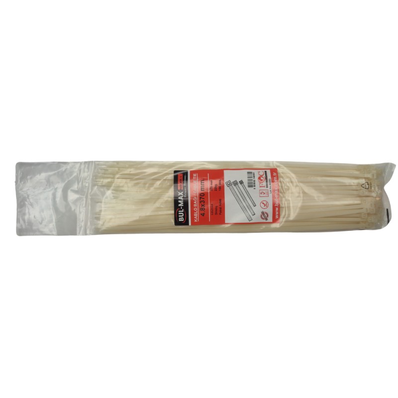 Colier plastic/soricei, alb, 4.8x380 mm, set 100 buc